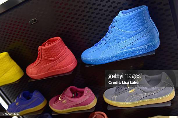 Puma sneakers on display at the Meek Mill debut of Dreamchasers x PUMA Collab at New Puma Lab powered by Foot Locker at Roosevelt Mall on July 15,...
