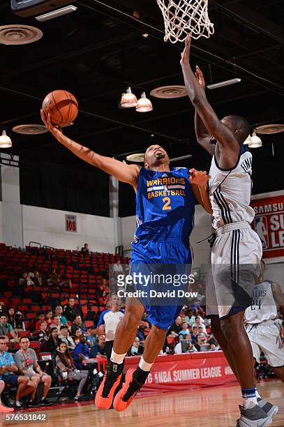 Landry Fields of the Golden State Warriors goes to the basket against the Dallas Mavericks during the 2016 NBA Las Vegas Summer League game on July...