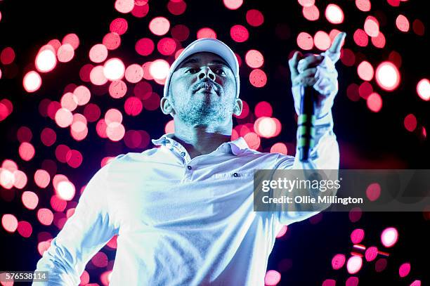 Walshy Fire of Major Lazer perfoms during the Major Lazer headline show at the end of Day 1 of Lovebox Festival at Victoria Park on July 15, 2016 in...