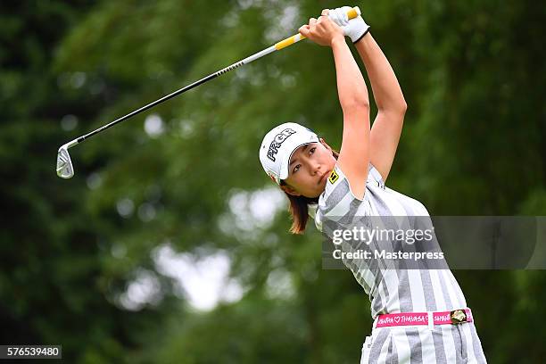 Erina Hara of Japan hits her tee shot on the 16th hole during the second round of the Samantha Thavasa Girls Collection Ladies Tournament 2016 at the...