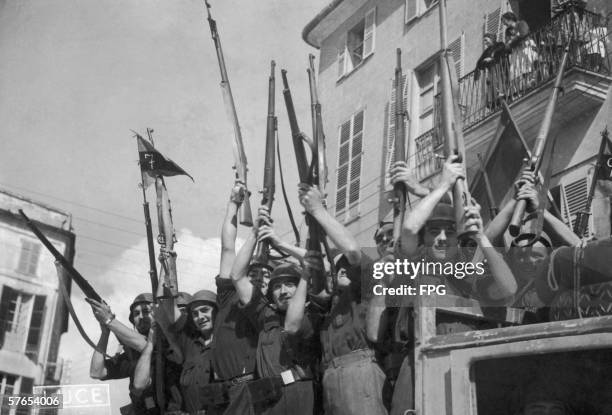 Italian volunteers arrive in Spain during the Spanish Civil War, circa 1937.