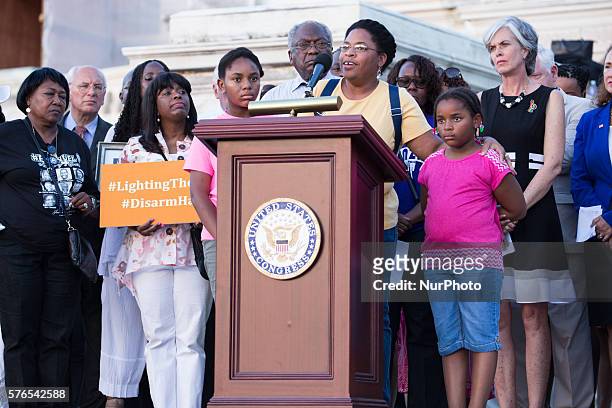 On Thursday, July 14, on the steps in front of the West Lawn of the United States Capitol, Former Sen. Clementa Pinckney's wife Jennifer speaks with...