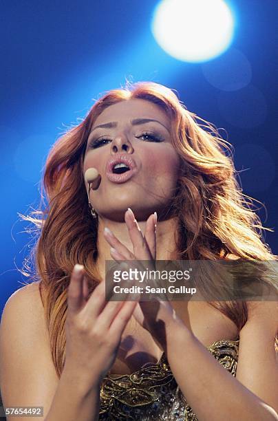 Singer Helena Paparizou of Greece, who won the Eurovision Song Contest in 2005 in Kiev, performs at the dress rehearsal prior to the finals of the...