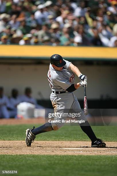 Chris Shelton of the Detroit Tigers bats during the game against the Oakland Athletics at the Network Associates Coliseum in Oakland, California on...