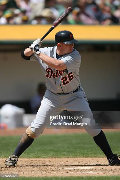 Chris Shelton of the Detroit Tigers bats during the game against the Oakland Athletics at the Network Associates Coliseum in Oakland, California on...