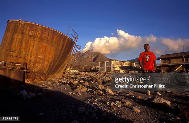 Fisherman and bar owner, Danny Sweeney at the remains of the gasoline storage facility. 10 years ago the Soufriere-Hills Volcano erupted and...