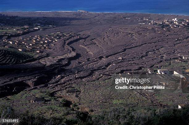 View of Plymouth remains from St George's Hill. 10 years ago the Soufriere-Hills Volcano erupted and destroyed large parts of the Caribbean island of...