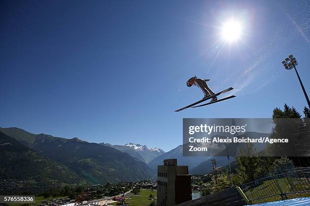 Juliane Seyfarth of Germany competes during the Finals of the FIS Grand Prix Ski Jumping 2016 on July 16, 2016 in Courchevel, France.