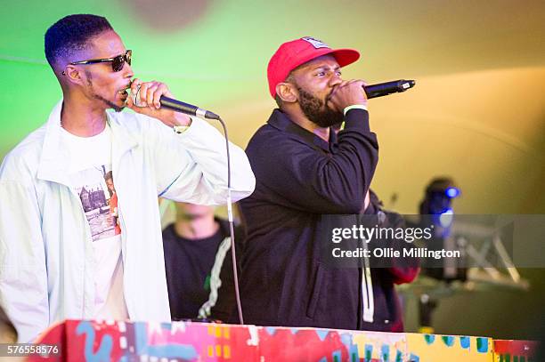 Double E and Footsie of Newham Generals perfom onstage on Day 1 of Lovebox Festival at Victoria Park on July 15, 2016 in London, England.