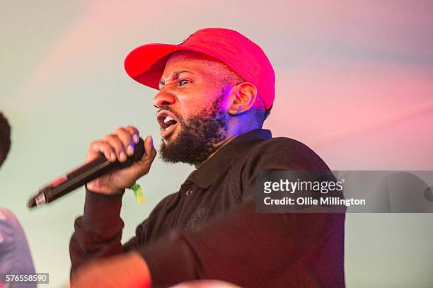 Footsie of Newham Generals perfoms onstage on Day 1 of Lovebox Festival at Victoria Park on July 15, 2016 in London, England.