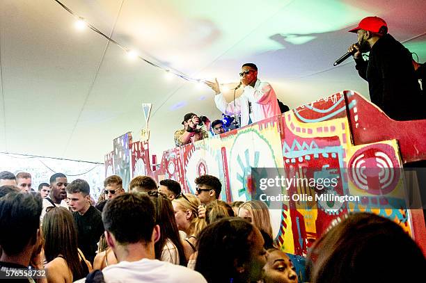 Double E and Footsie of Newham Generals perfom onstage on Day 1 of Lovebox Festival at Victoria Park on July 15, 2016 in London, England.