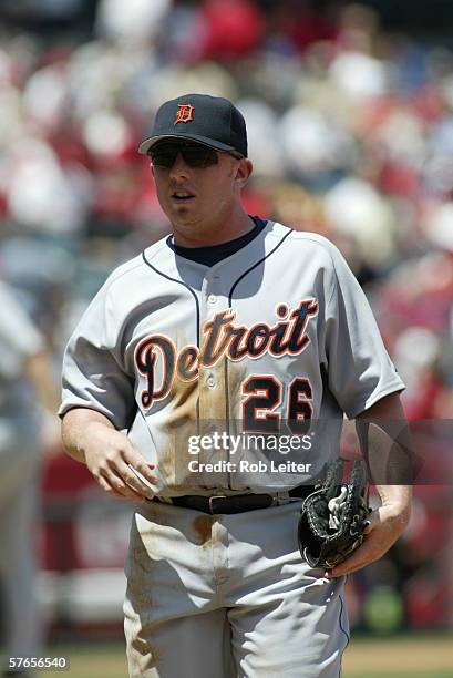 Chris Shelton of the Detroit Tigers is pictured during the game against the Los Angeles Angels of Anaheim at Angel Stadium in Anaheim, California on...