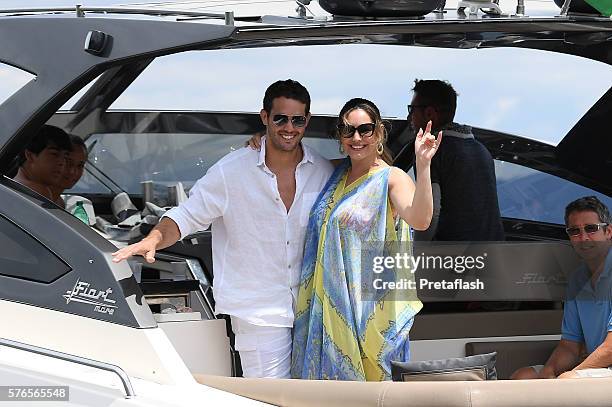 Kelly Brook and Jeremy Parisi are seen on July 16, 2016 in Ischia, Italy.