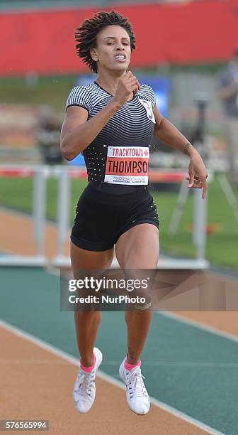 Turquoise Thompson from USA during Women 400 M Hurdles at Track Town Classic, at the University of Albertas Foote Field, in Edmonton. Edmonton's...