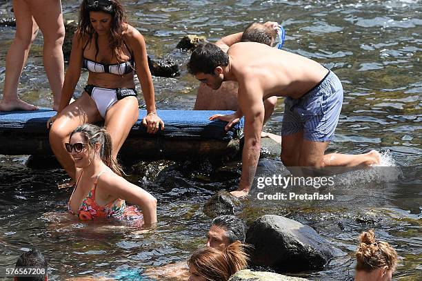 Kelly Brook and Jeremy Parisi are seen on July 16, 2016 in Ischia, Italy.