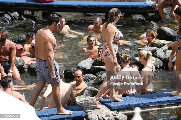 Kelly Brook and Jeremy Parisi are seen on July 16, 2016 in Ischia, Italy.