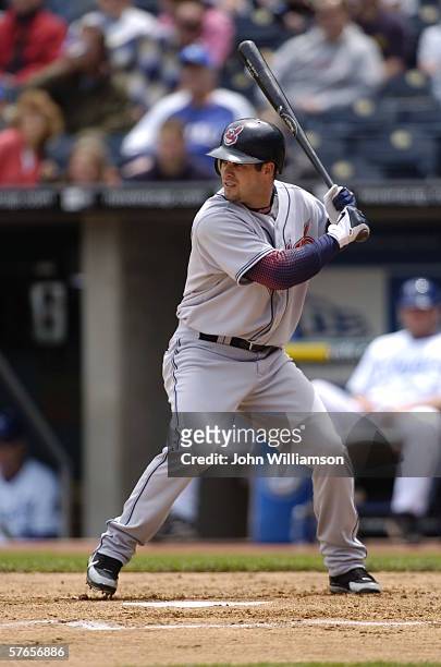 Third baseman Ramon Vazquez of the Cleveland Indians bats during the game against the Kansas City Royals at Kauffman Stadium on May 10, 2006 in...