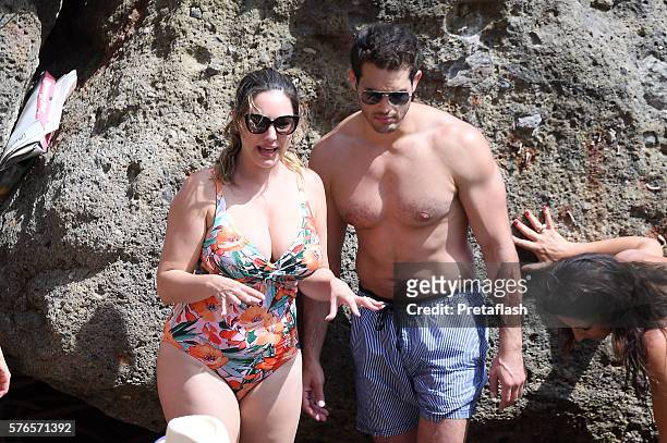 Kelly Brook and Jeremy Parisi are seen on July 16, 2016 in Ischia, Italy.