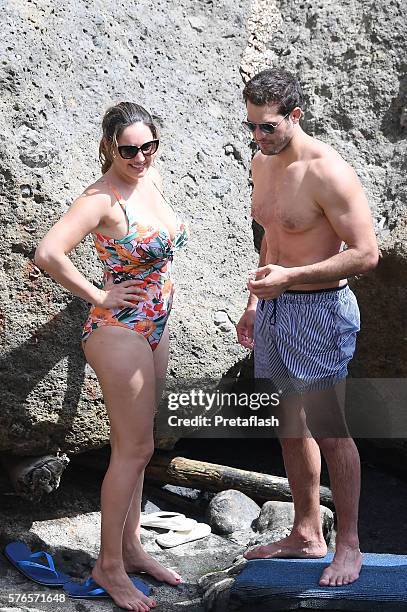 Kelly Brook and Jeremy Parisi are seen on July 16, 2016 in Ischia, Italy.