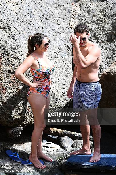 Kelly Brook and Jeremy Parisi are seen on July 16, 2016 in Ischia, Italy.