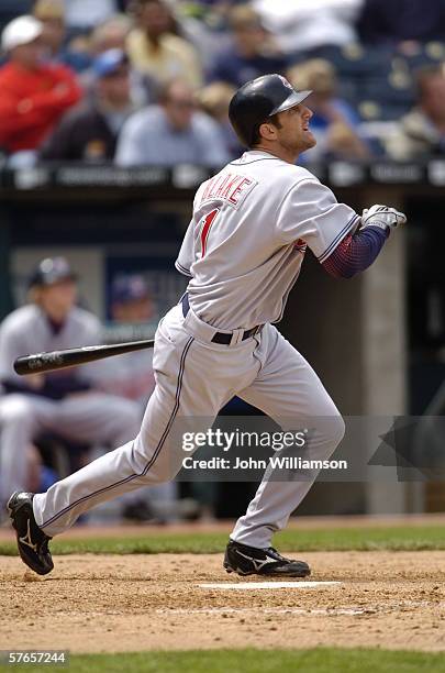 Right fielder Casey Blake of the Cleveland Indians bats during the game against the Kansas City Royals at Kauffman Stadium on May 10, 2006 in Kansas...