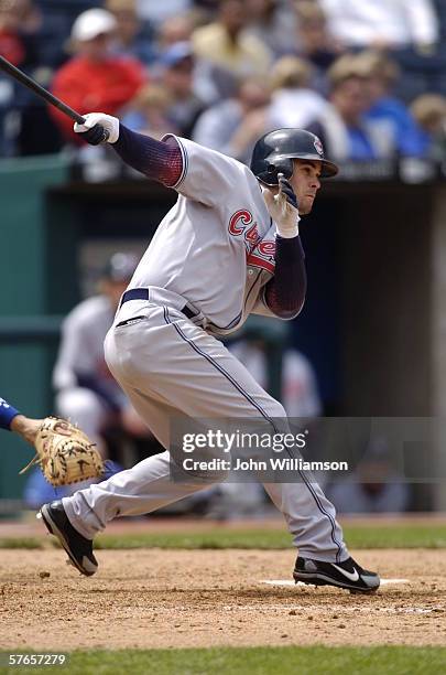 Third baseman Ramon Vazquez of the Cleveland Indians bats during the game against the Kansas City Royals at Kauffman Stadium on May 10, 2006 in...