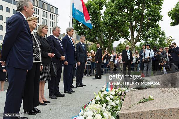 Luxembourg Minister of Foreign Affairs Jean Asselborn and US Secretary of State John Kerry pay tribute to the victims of the July 14 attack in Nice...