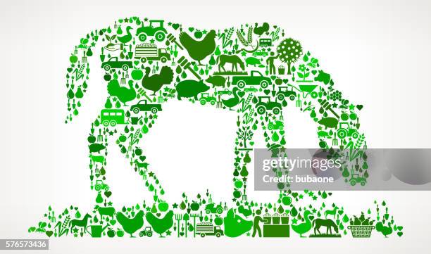 horse farming and agriculture green icon pattern - eating cereal stock illustrations