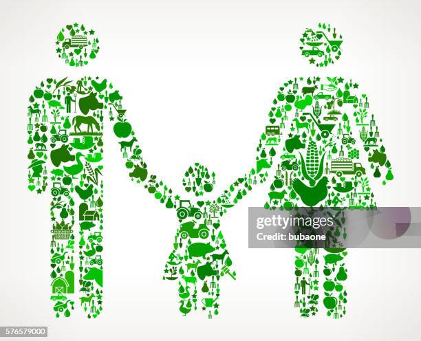 family farming and agriculture green icon pattern - farm family stock illustrations