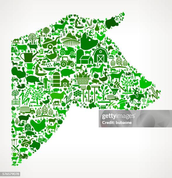 cow's head farming and agriculture green icon pattern - livestock truck stock illustrations