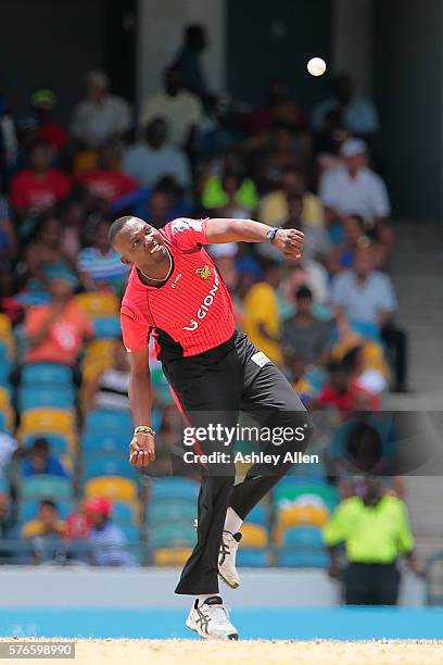 Bridgetown , Barbados - 16 July 2016; Sulieman Benn bowls his left arm spin during Match 16 of the Hero Caribbean Premier League match between...