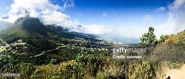 view over table mountain with clouds - quiver tree stock pictures, royalty-free photos & images