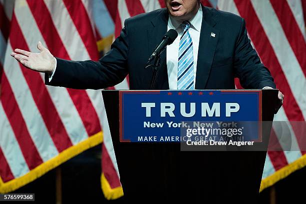 Republican presidential candidate Donald Trump speaks before introducing his newly selected vice presidential running mate Mike Pence, governor of...