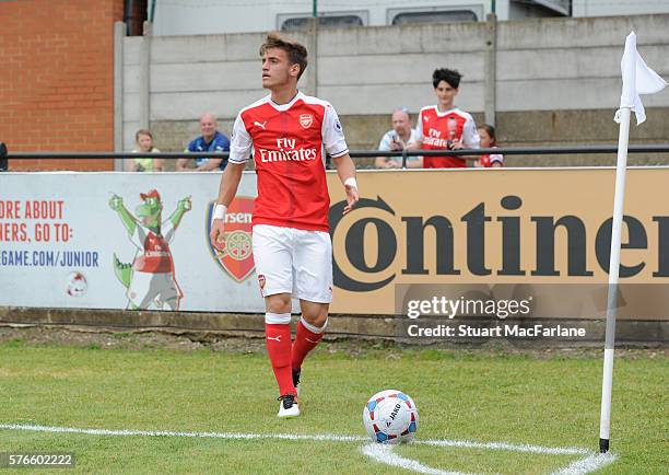 Vlad Dragomir of Arsenal during a pre season friendly between Borehamwood and Arsenal at Meadow Park on July 16, 2016 in Borehamwood, England.