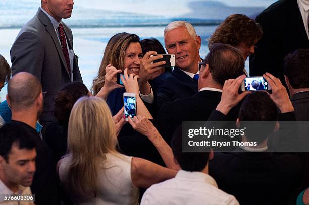 Presumptive Republican presidential candidate Donald Trump announces his vice presidential running mate Indiana Gov. Mike Pence at the New York...