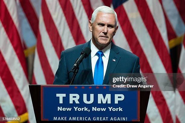Donald Trump's newly selected vice presidential running mate Mike Pence, governor of Indiana, speaks during an event at the Hilton Midtown Hotel,...