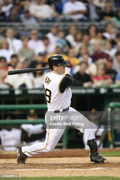 Jason Bay of the Pittsburgh Pirates batting during the game against the Arizona Diamondbacks at PNC Park in Pittsburgh, Pennsylvania on May 10, 2006....