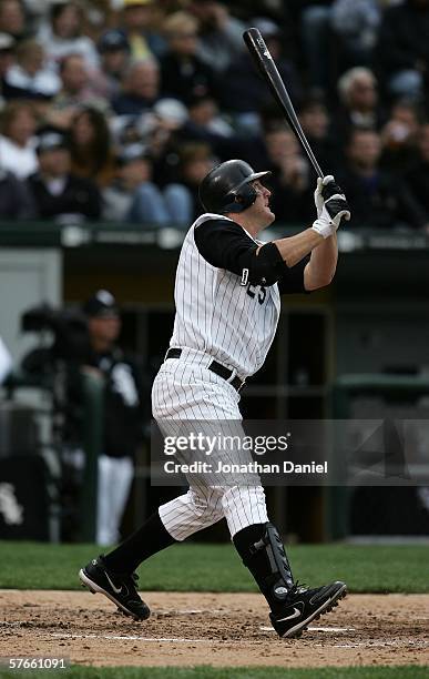 Jim Thome of the Chicago White Sox hits his 17th home run of the season against Greg Maddux of the Chicago Cubs in the fifth inning May 19, 2006 at...