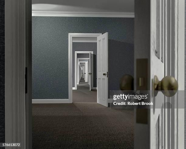 endless series of adjoining rooms - door stock pictures, royalty-free photos & images