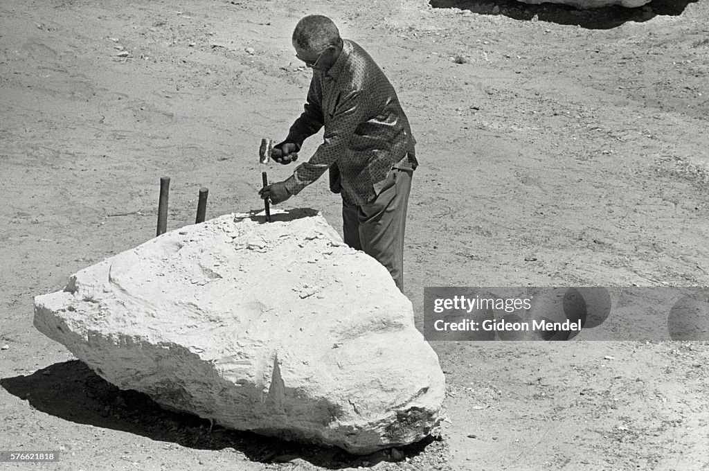 Nelson Mandela Chipping Rock at Robben Island