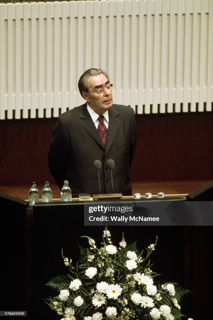 Soviet Premier Leonid Brezhnev Gives A Speech During A Summit At soviet-premier-leonid-brezhnev-gives-a-speech-during-a-summit-at