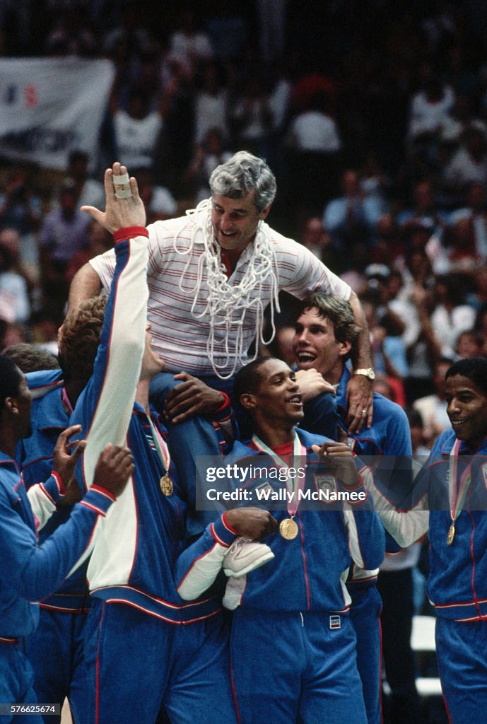 The United States Men's Basketball Team Carries Their Coach