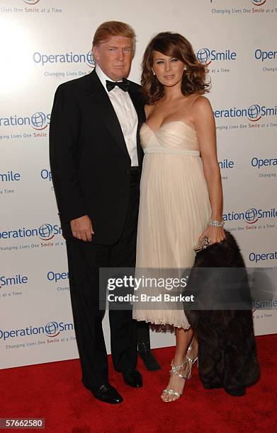 Melania Trump and Donald Trump arrives at the Operation Smiles annual dinner at Skylight Studios on May 19, 2006 in New York City.