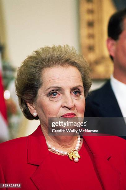 Madeleine Albright after being announced as President Bill Clinton's choice for Secretary of State.