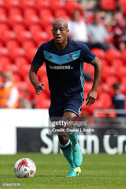 Alex Baptiste of Middlesbrough in action during the pre-season friendly match between Doncaster Rovers and Middlesbrough at Keepmoat Stadium on July...