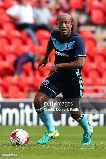Alex Baptiste of Middlesbrough in action during the pre-season friendly match between Doncaster Rovers and Middlesbrough at Keepmoat Stadium on July...