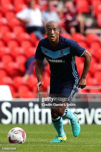 Alex Baptiste of Middlesbrough in action during the pre-season friendly match between Doncaster Rovers and Middlesbrough at Keepmoat Stadium on July...