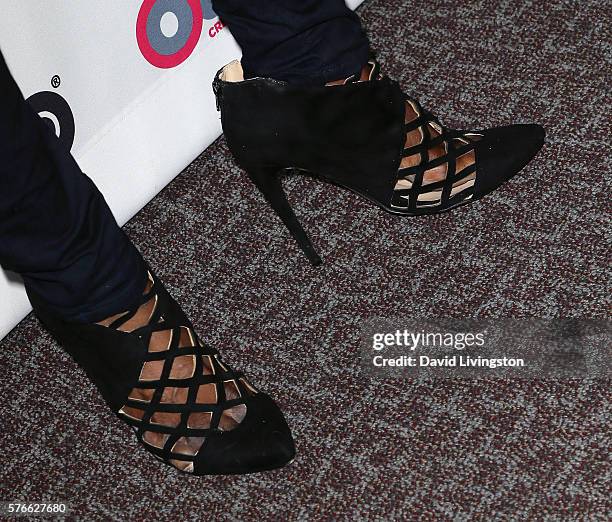 Actress Laverne Cox, shoe detail, attends the Outfest 2016 Screening of "The Trans List" at the Director's Guild of America on July 16, 2016 in West...