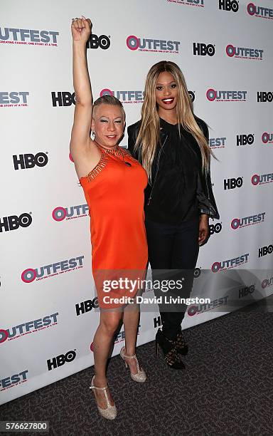 Latina transgender activist Bamby Salcedo and actress Laverne Cox attend the Outfest 2016 Screening of "The Trans List" at the Director's Guild of...