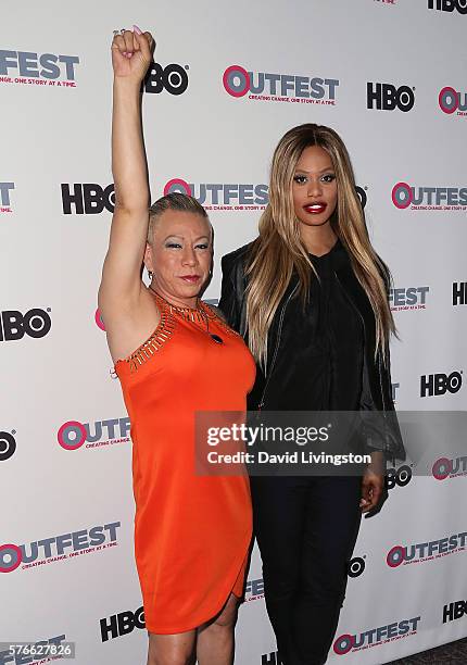 Latina transgender activist Bamby Salcedo and actress Laverne Cox attend the Outfest 2016 Screening of "The Trans List" at the Director's Guild of...